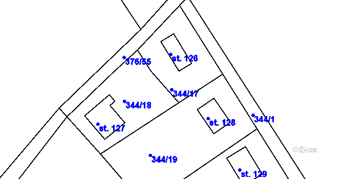 Parcela st. 344/17 v KÚ Hoješín, Katastrální mapa