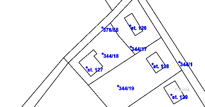 Parcela st. 344/18 v KÚ Hoješín, Katastrální mapa
