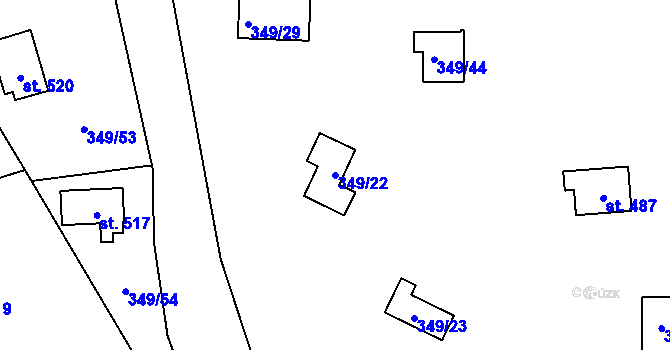 Parcela st. 349/22 v KÚ Hoješín, Katastrální mapa