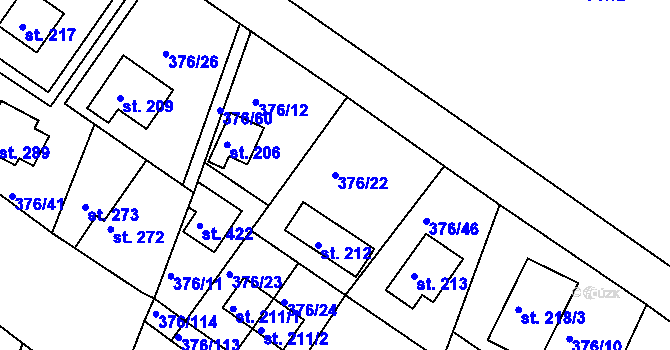 Parcela st. 376/22 v KÚ Hoješín, Katastrální mapa