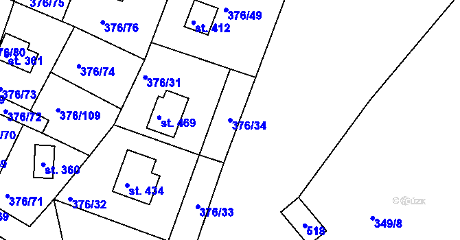 Parcela st. 376/34 v KÚ Hoješín, Katastrální mapa
