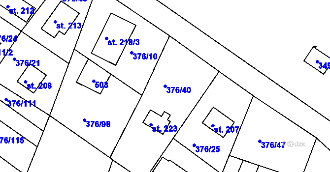 Parcela st. 376/40 v KÚ Hoješín, Katastrální mapa