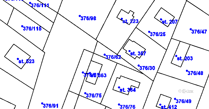 Parcela st. 376/62 v KÚ Hoješín, Katastrální mapa
