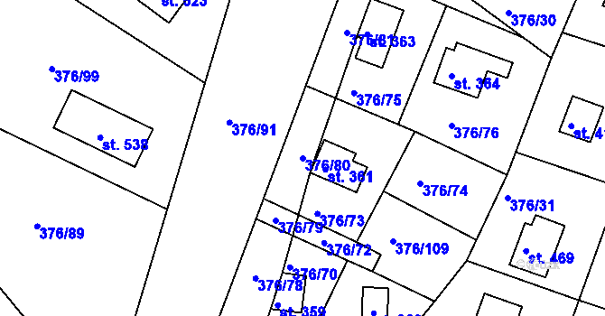 Parcela st. 376/80 v KÚ Hoješín, Katastrální mapa