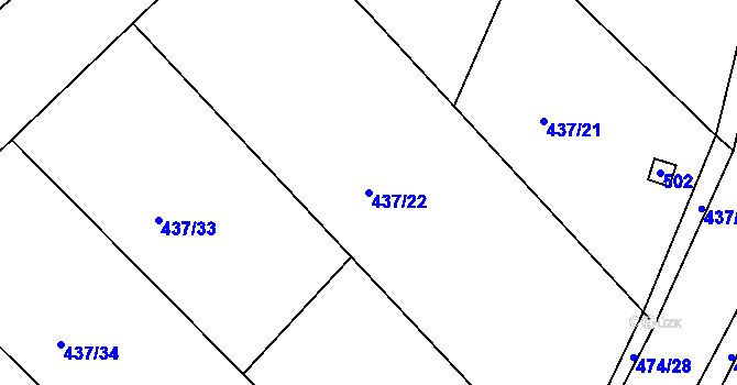 Parcela st. 437/22 v KÚ Hoješín, Katastrální mapa