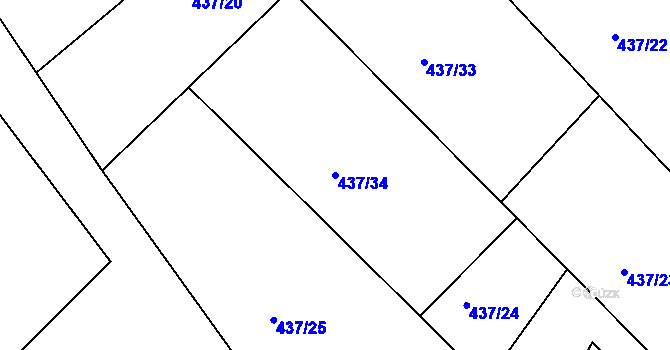 Parcela st. 437/34 v KÚ Hoješín, Katastrální mapa