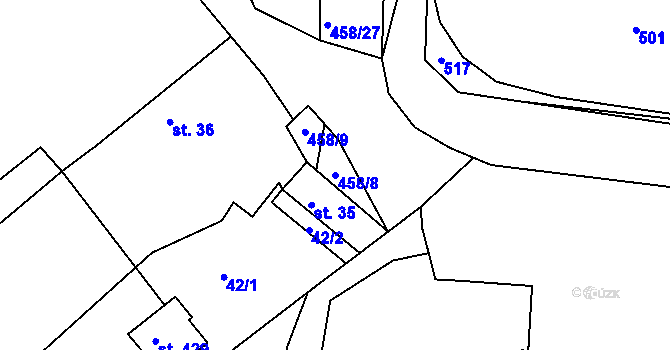 Parcela st. 458/8 v KÚ Hoješín, Katastrální mapa