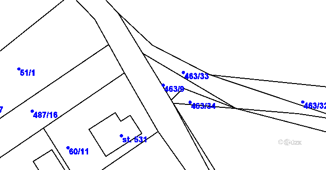 Parcela st. 463/9 v KÚ Hoješín, Katastrální mapa