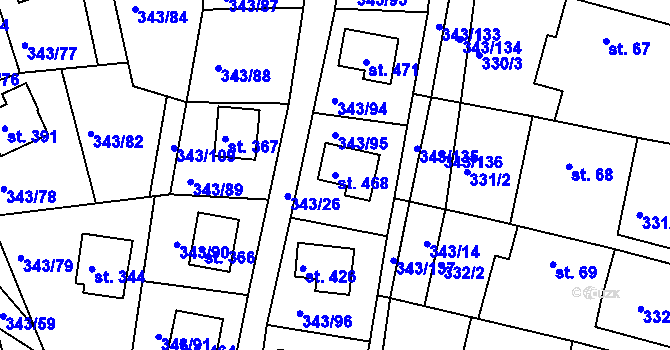 Parcela st. 468 v KÚ Hoješín, Katastrální mapa