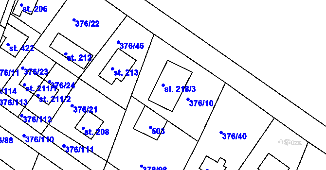 Parcela st. 218/3 v KÚ Hoješín, Katastrální mapa