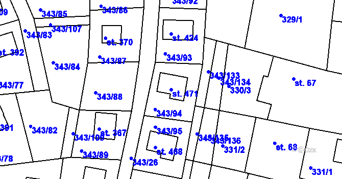Parcela st. 471 v KÚ Hoješín, Katastrální mapa