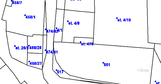 Parcela st. 476 v KÚ Hoješín, Katastrální mapa