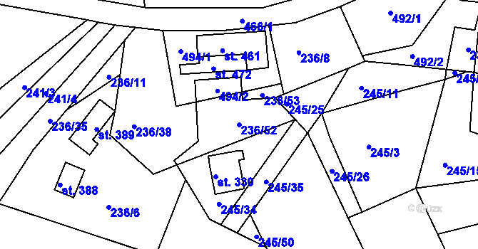 Parcela st. 236/52 v KÚ Hoješín, Katastrální mapa