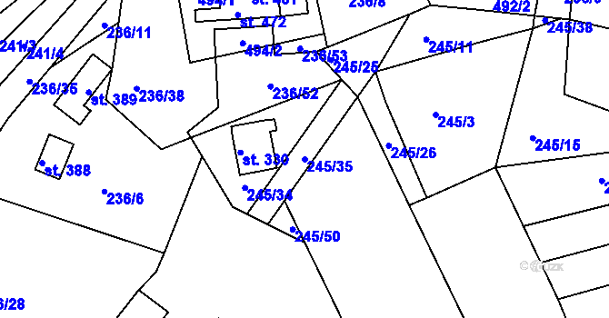Parcela st. 245/35 v KÚ Hoješín, Katastrální mapa