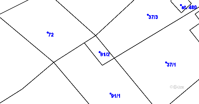 Parcela st. 91/2 v KÚ Hoješín, Katastrální mapa