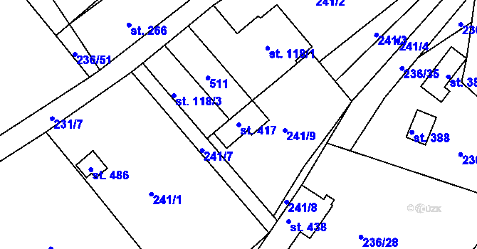Parcela st. 417 v KÚ Hoješín, Katastrální mapa