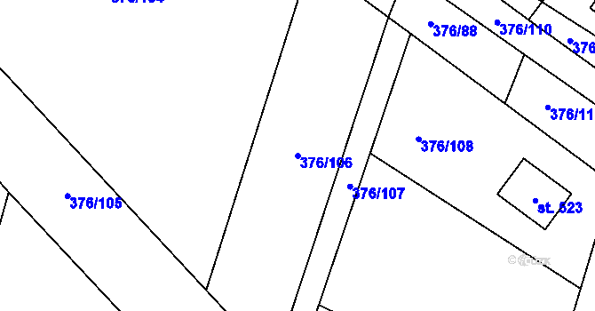 Parcela st. 376/106 v KÚ Hoješín, Katastrální mapa