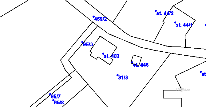 Parcela st. 483 v KÚ Hoješín, Katastrální mapa