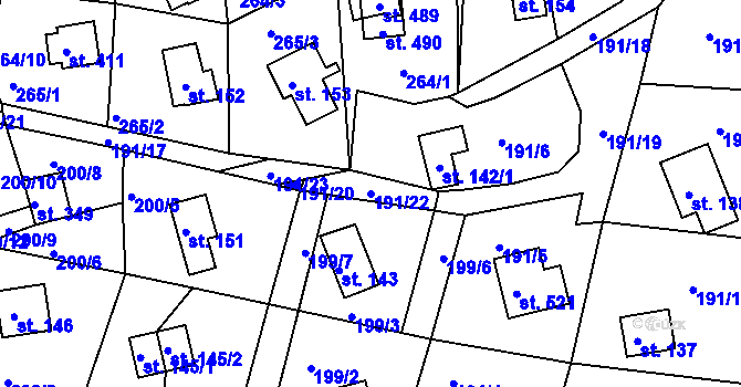 Parcela st. 191/22 v KÚ Hoješín, Katastrální mapa