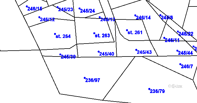 Parcela st. 245/40 v KÚ Hoješín, Katastrální mapa