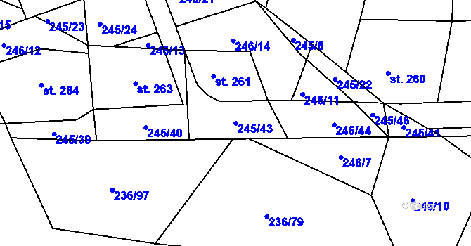 Parcela st. 245/43 v KÚ Hoješín, Katastrální mapa