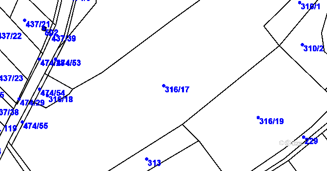 Parcela st. 316/17 v KÚ Hoješín, Katastrální mapa