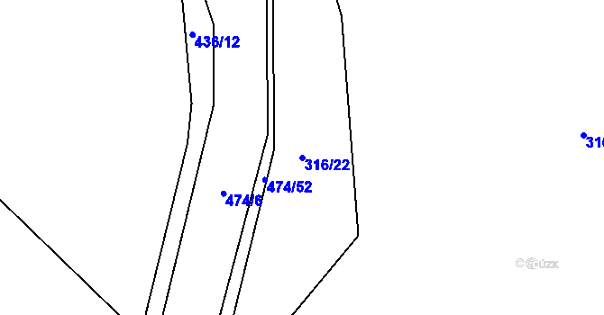 Parcela st. 316/22 v KÚ Hoješín, Katastrální mapa