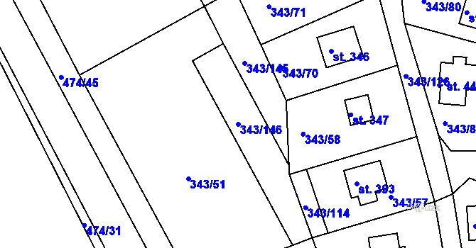 Parcela st. 343/146 v KÚ Hoješín, Katastrální mapa