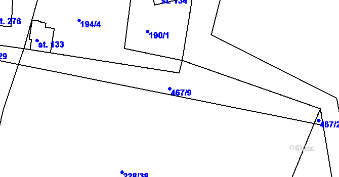 Parcela st. 467/9 v KÚ Hoješín, Katastrální mapa