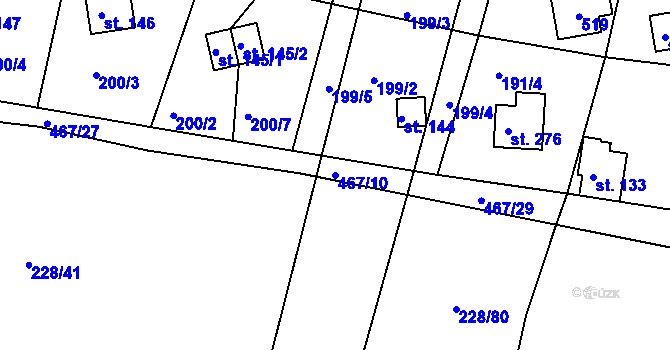 Parcela st. 467/10 v KÚ Hoješín, Katastrální mapa