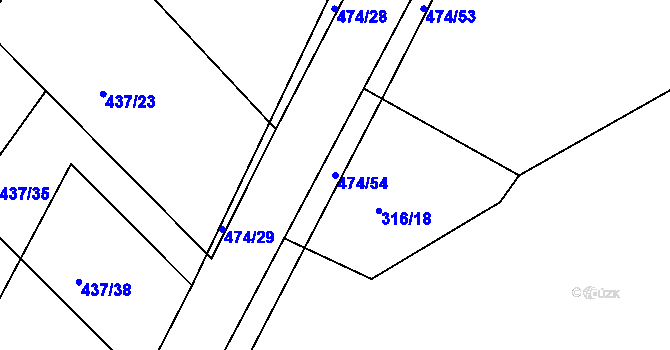 Parcela st. 474/54 v KÚ Hoješín, Katastrální mapa