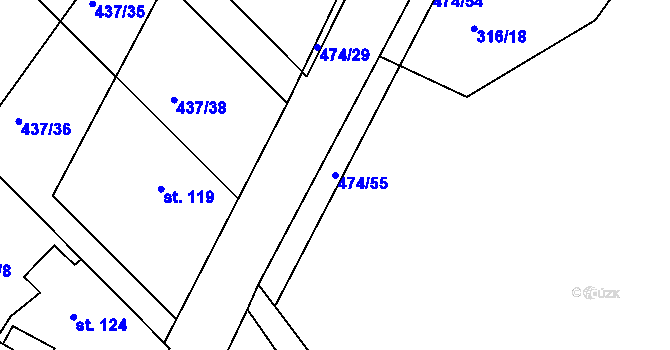 Parcela st. 474/55 v KÚ Hoješín, Katastrální mapa