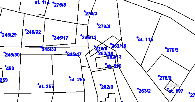 Parcela st. 262/14 v KÚ Hoješín, Katastrální mapa
