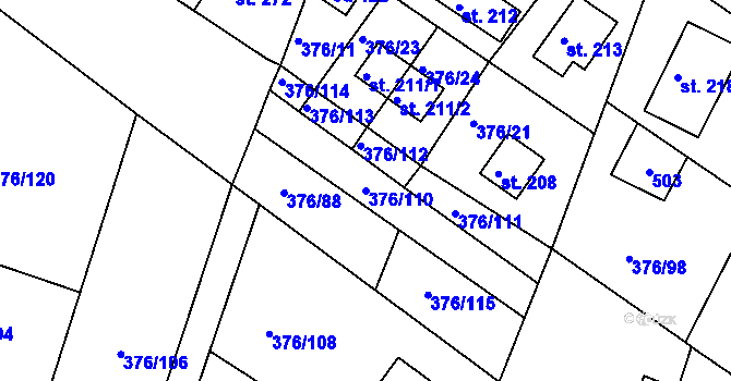 Parcela st. 376/110 v KÚ Hoješín, Katastrální mapa