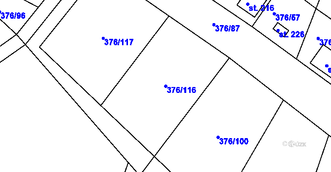 Parcela st. 376/116 v KÚ Hoješín, Katastrální mapa