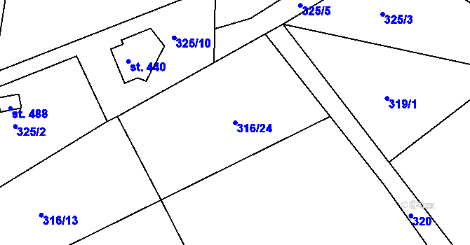 Parcela st. 316/24 v KÚ Hoješín, Katastrální mapa