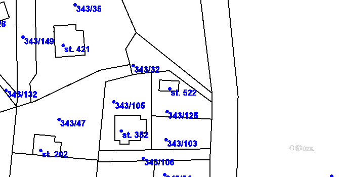 Parcela st. 522 v KÚ Hoješín, Katastrální mapa