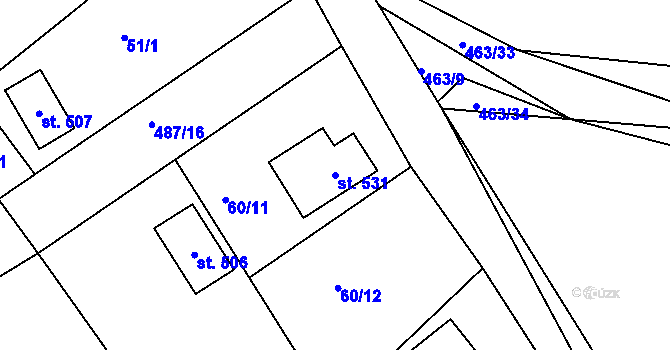Parcela st. 531 v KÚ Hoješín, Katastrální mapa