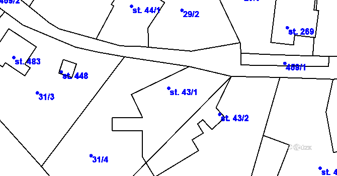 Parcela st. 43/1 v KÚ Hoješín, Katastrální mapa