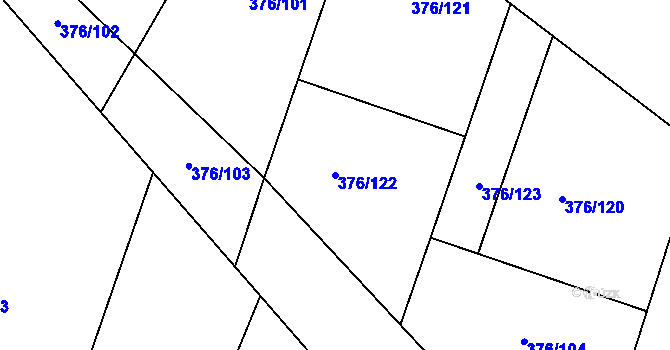 Parcela st. 376/122 v KÚ Hoješín, Katastrální mapa