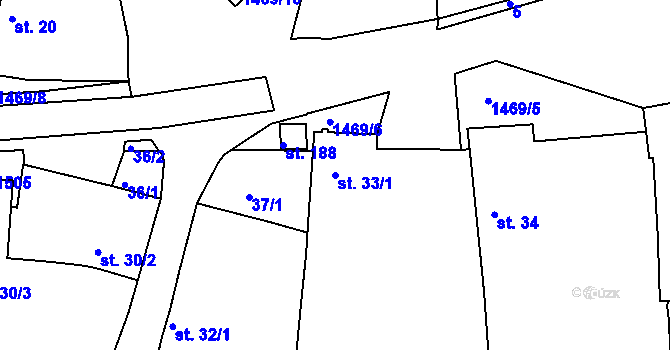 Parcela st. 33/1 v KÚ Hojkov, Katastrální mapa