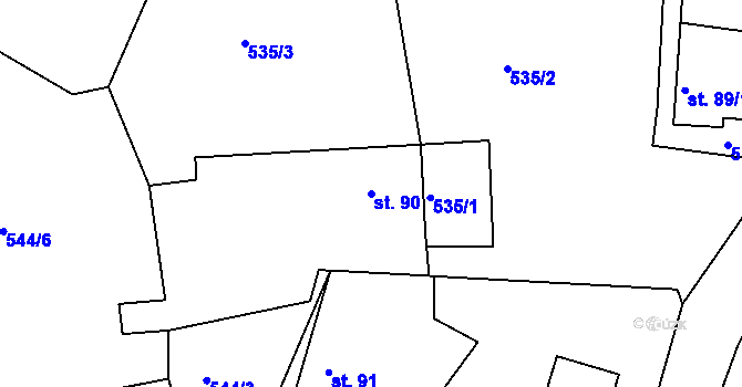 Parcela st. 90 v KÚ Hojkov, Katastrální mapa