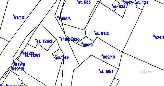 Parcela st. 809/9 v KÚ Hojkov, Katastrální mapa