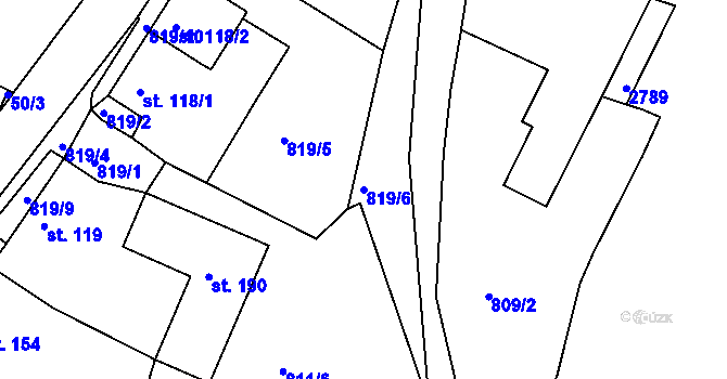 Parcela st. 819/6 v KÚ Hojkov, Katastrální mapa