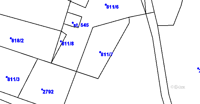 Parcela st. 811/7 v KÚ Hojkov, Katastrální mapa