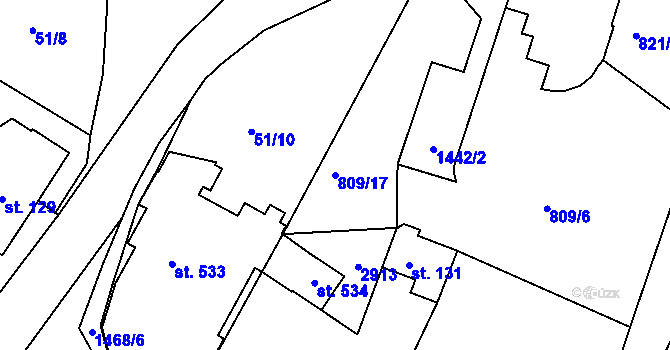 Parcela st. 809/17 v KÚ Hojkov, Katastrální mapa