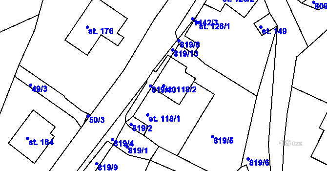 Parcela st. 118/2 v KÚ Hojkov, Katastrální mapa