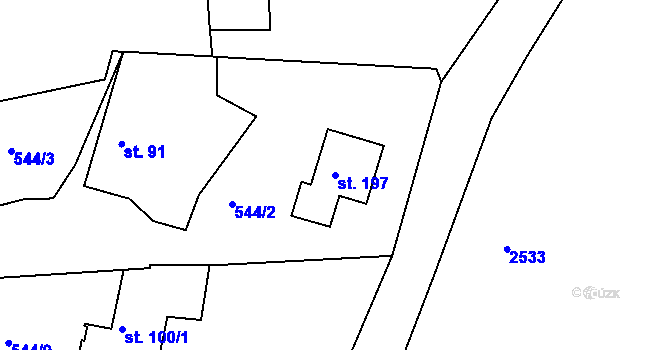 Parcela st. 197 v KÚ Hojkov, Katastrální mapa