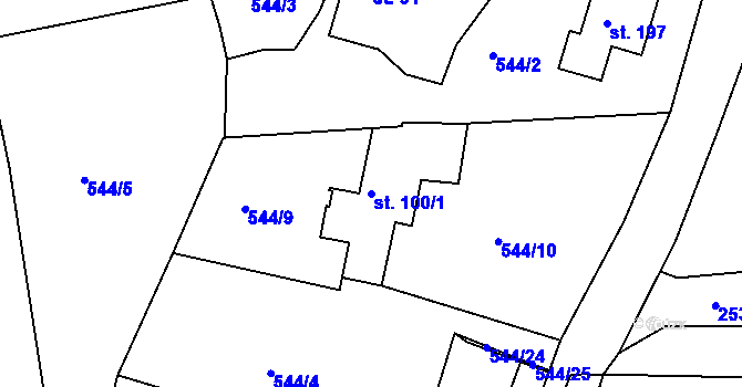 Parcela st. 100/1 v KÚ Hojkov, Katastrální mapa