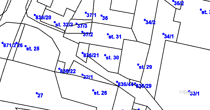 Parcela st. 30 v KÚ Hojovice, Katastrální mapa